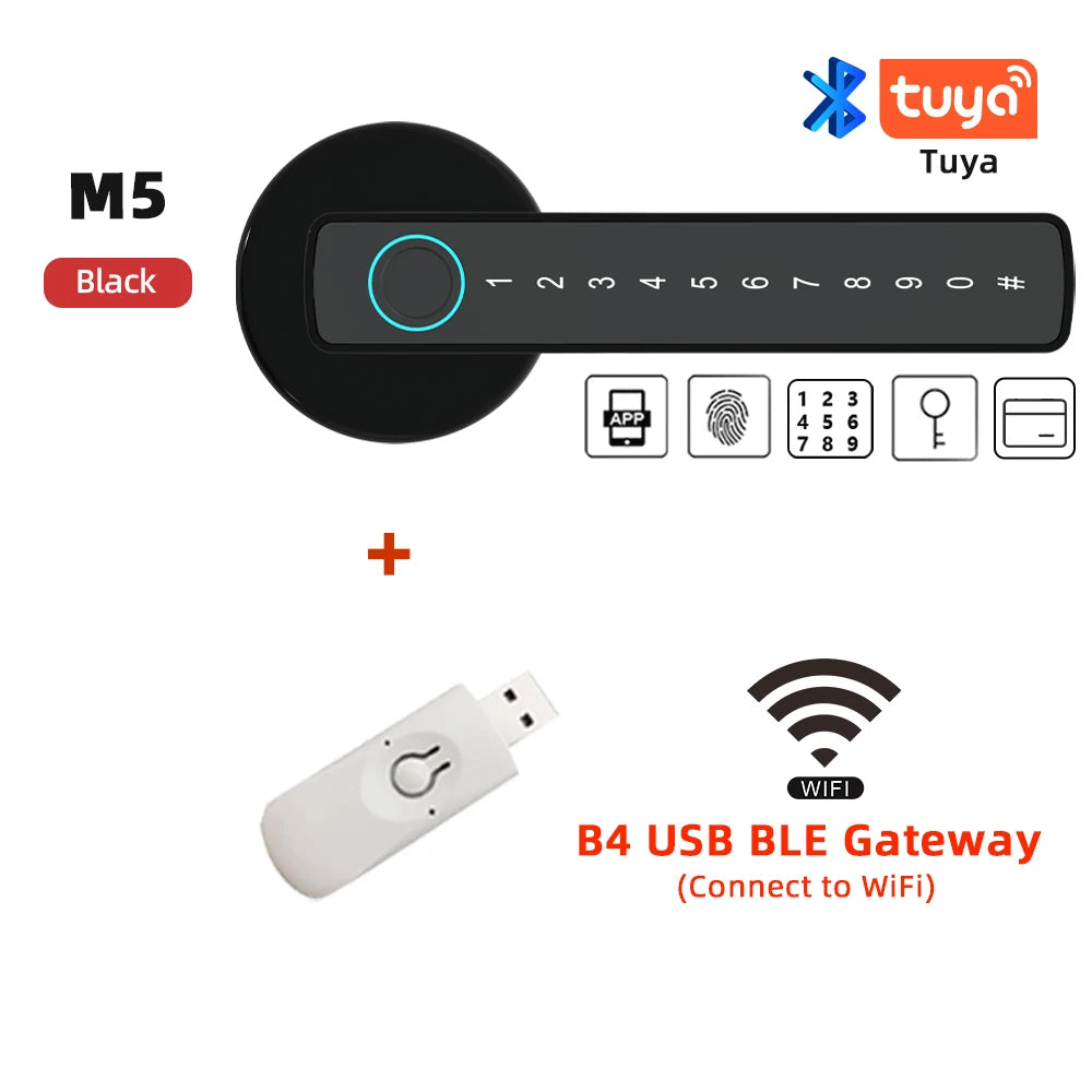 SCANLOCK: M5 Tuya BLE Fingerprint Door Lock Digital Electronic Lock with Password/Key/IC Card/ Smartlife/ Tuya APP Unlock