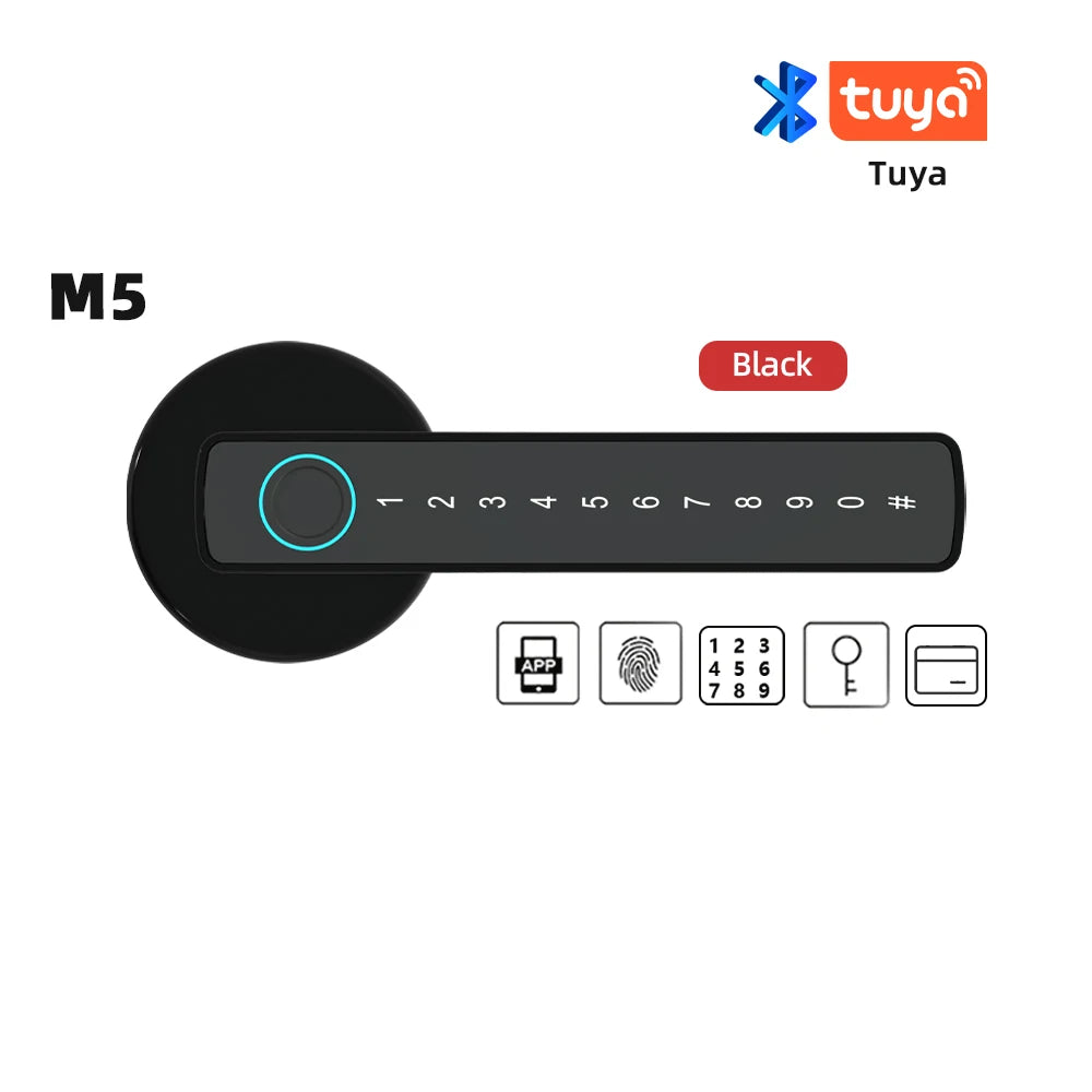 SCANLOCK: M5 Tuya BLE Fingerprint Door Lock Digital Electronic Lock with Password/Key/IC Card/ Smartlife/ Tuya APP Unlock