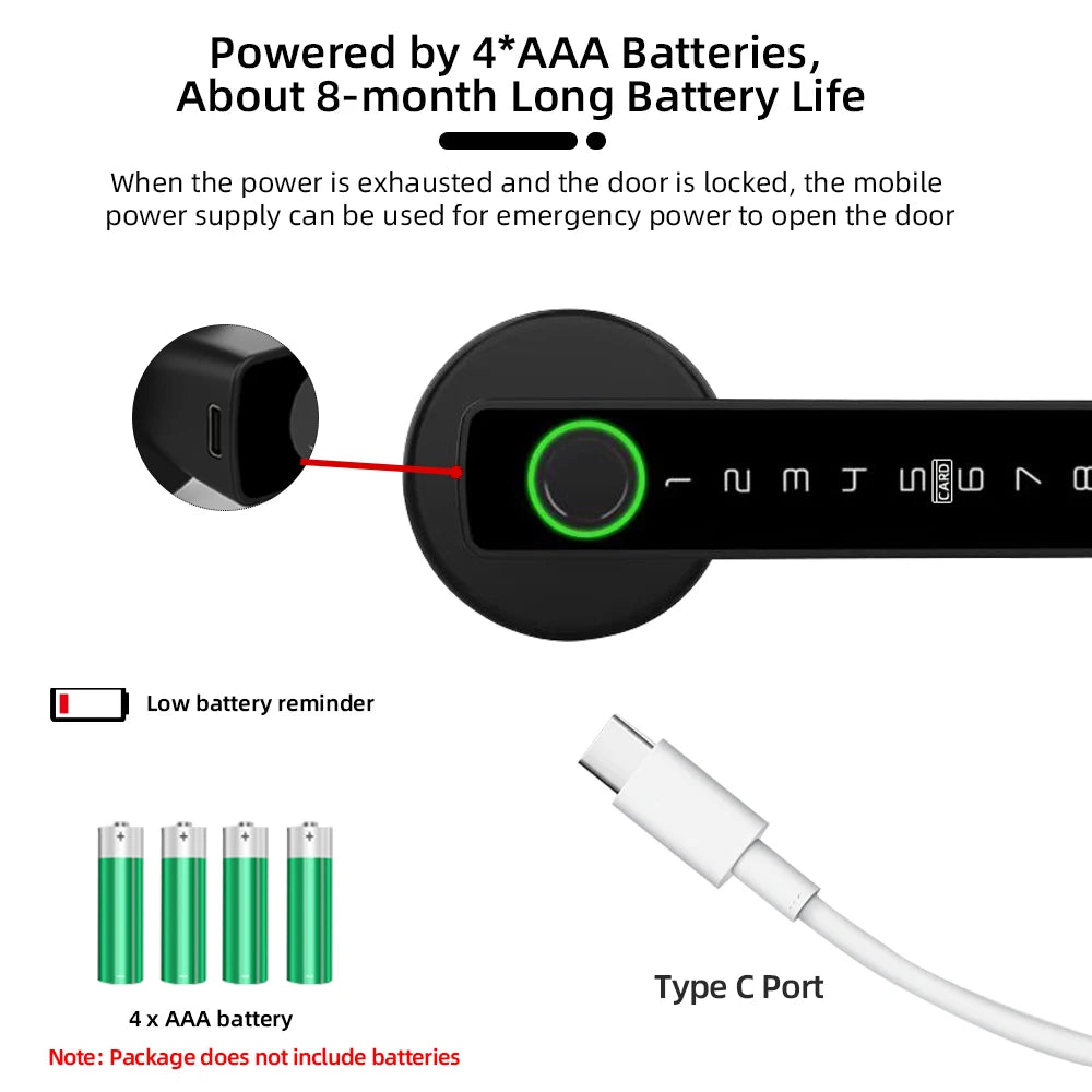 SCANLOCK: M5 Tuya BLE Fingerprint Door Lock Digital Electronic Lock with Password/Key/IC Card/ Smartlife/ Tuya APP Unlock