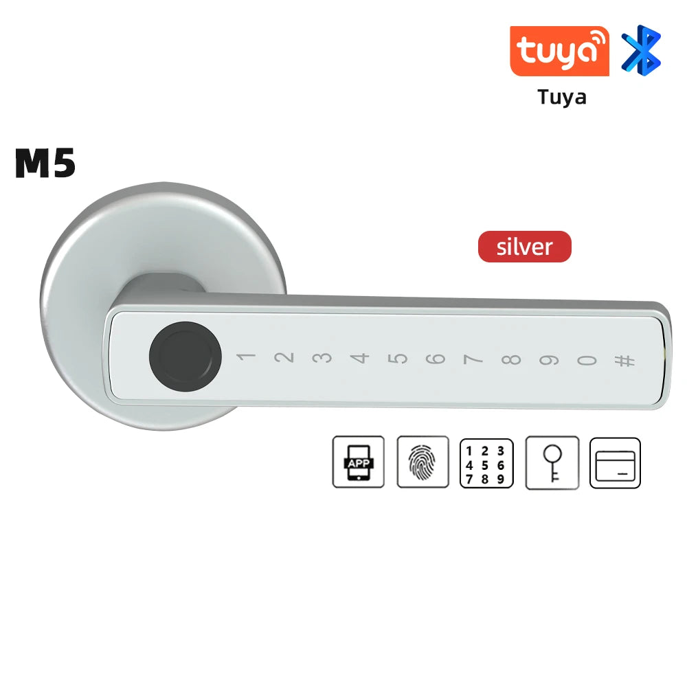 SCANLOCK: M5 Tuya BLE Fingerprint Door Lock Digital Electronic Lock with Password/Key/IC Card/ Smartlife/ Tuya APP Unlock