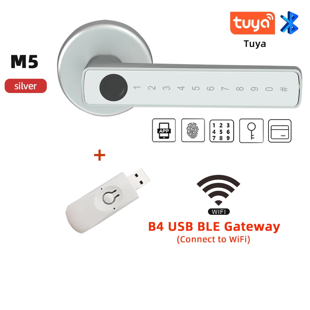 SCANLOCK: M5 Tuya BLE Fingerprint Door Lock Digital Electronic Lock with Password/Key/IC Card/ Smartlife/ Tuya APP Unlock